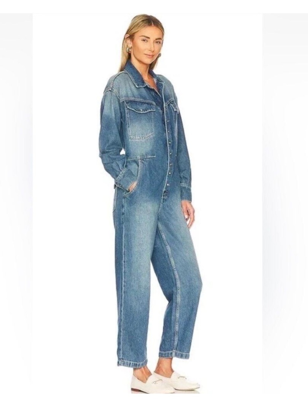 Free People We The Free Townes Denim Long Sleeve Jumpsuit Coveralls High Noon
